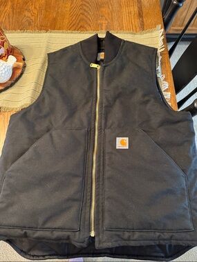 Carhartt Black Quilted Work Vest with Yellow-Gold Zipper